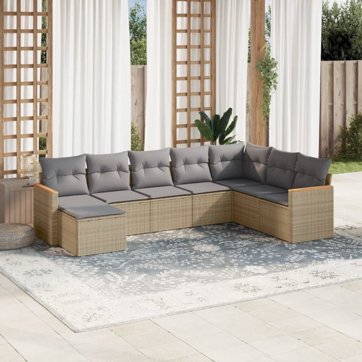 8-tlg. Garten-Sofagarnitur mit Kissen Schwarz Poly Rattan