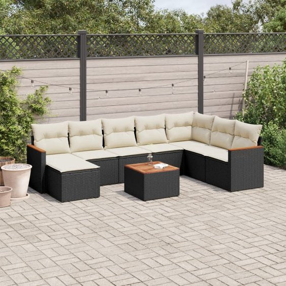 8-tlg. Garten-Sofagarnitur mit Kissen Schwarz Poly Rattan