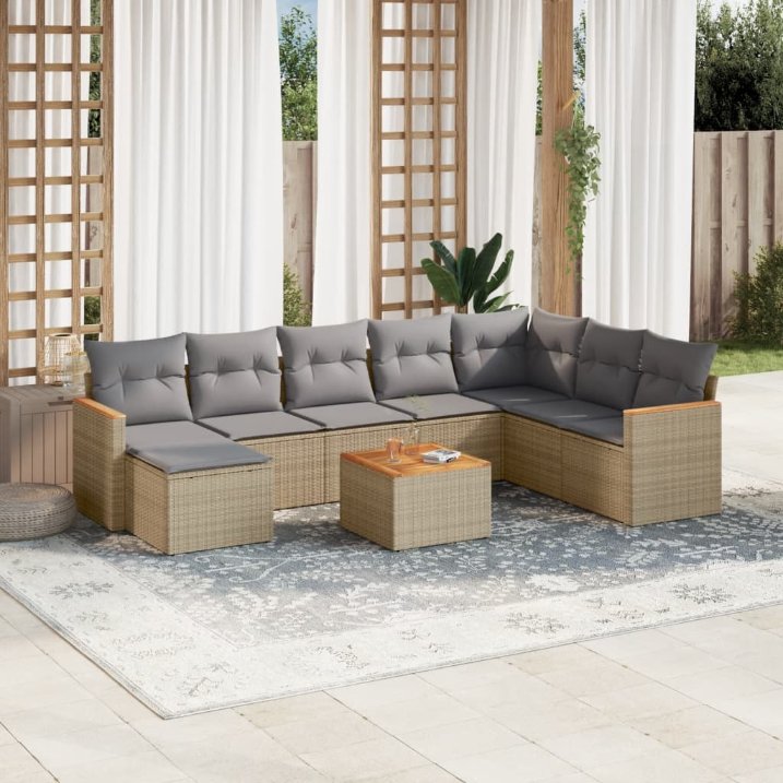 8-tlg. Garten-Sofagarnitur mit Kissen Schwarz Poly Rattan