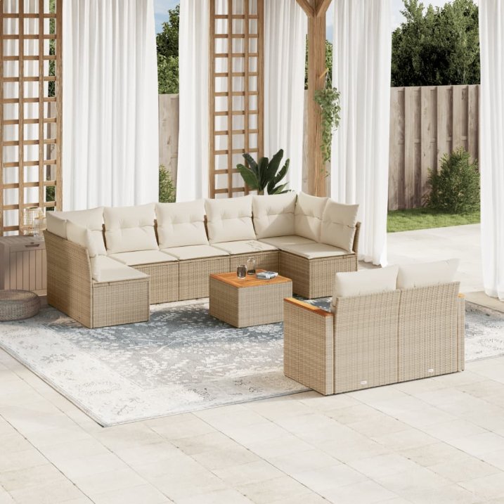 9-tlg. Garten-Sofagarnitur mit Kissen Schwarz Poly Rattan