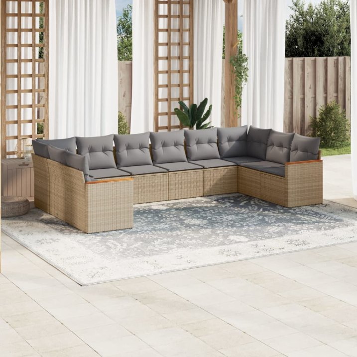vidaXL 10-tlg. Garten-Sofagarnitur mit Kissen Schwarz Poly Rattan