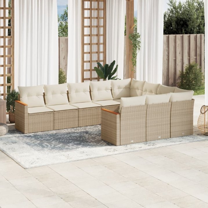 vidaXL 10-tlg. Garten-Sofagarnitur mit Kissen Schwarz Poly Rattan
