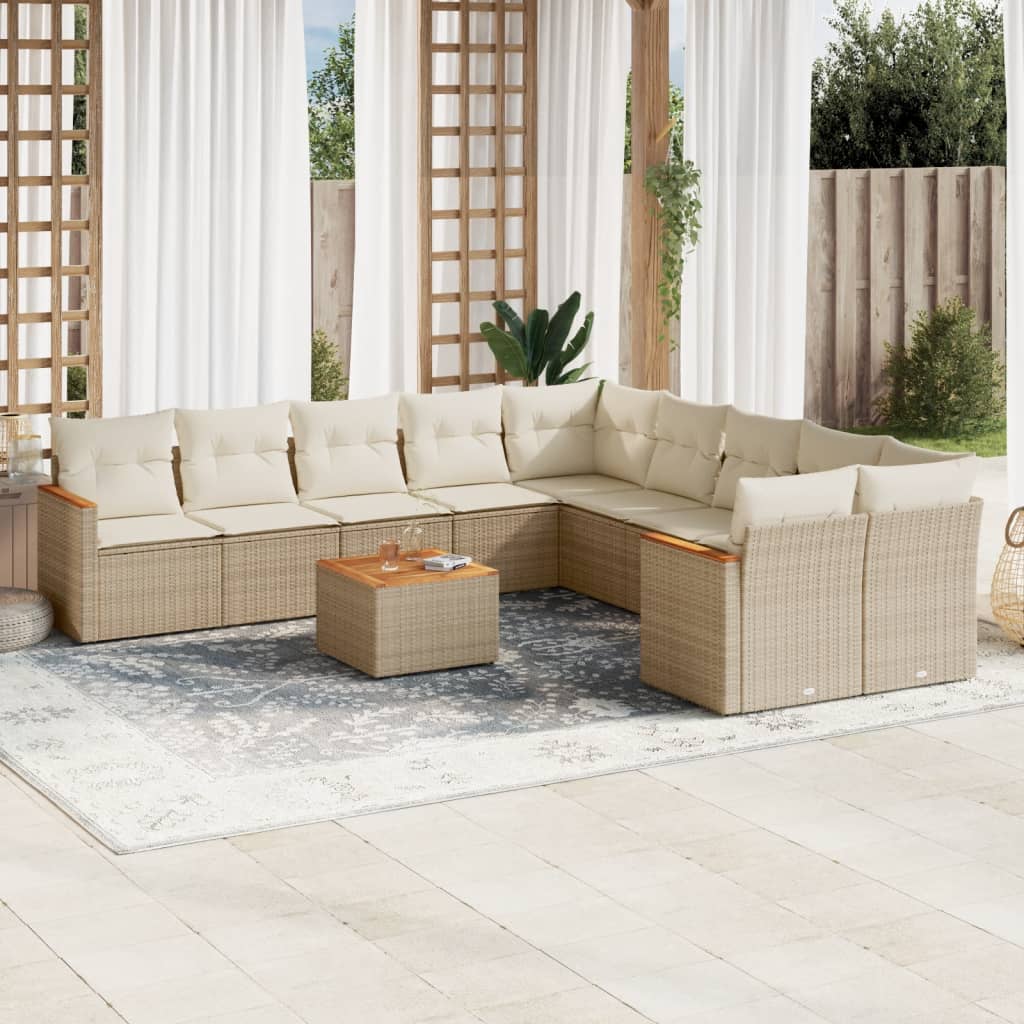 vidaXL 10-tlg. Garten-Sofagarnitur mit Kissen Schwarz Poly Rattan