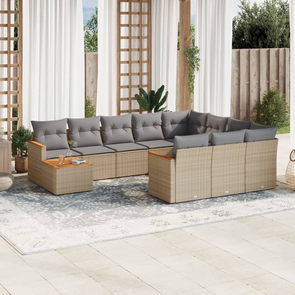 vidaXL 11-tlg. Garten-Sofagarnitur mit Kissen Schwarz Poly Rattan
