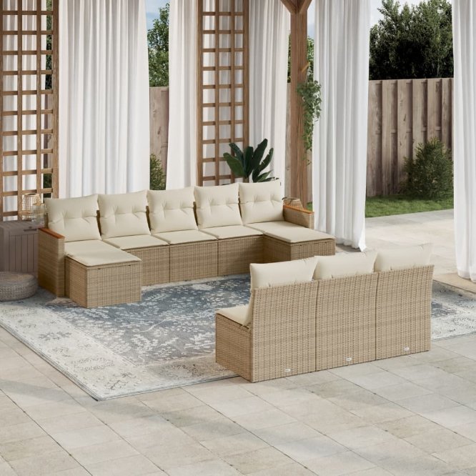 vidaXL 10-tlg. Garten-Sofagarnitur mit Kissen Schwarz Poly Rattan