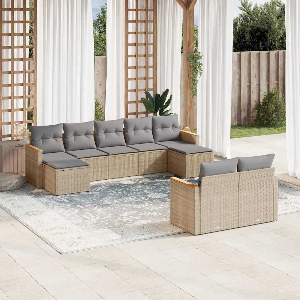 9-tlg. Garten-Sofagarnitur mit Kissen Schwarz Poly Rattan