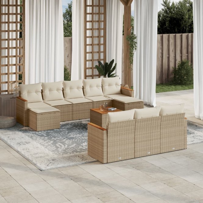 vidaXL 10-tlg. Garten-Sofagarnitur mit Kissen Schwarz Poly Rattan