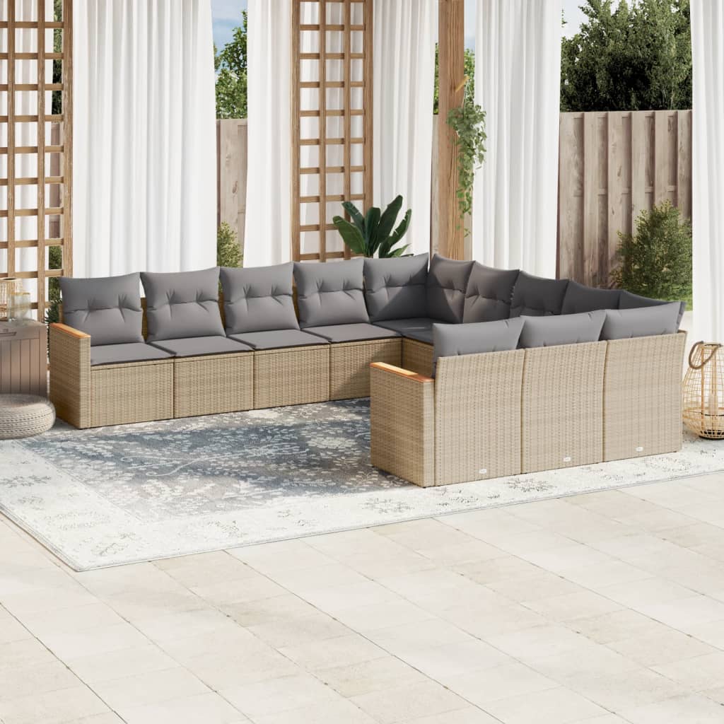 vidaXL 11-tlg. Garten-Sofagarnitur mit Kissen Schwarz Poly Rattan