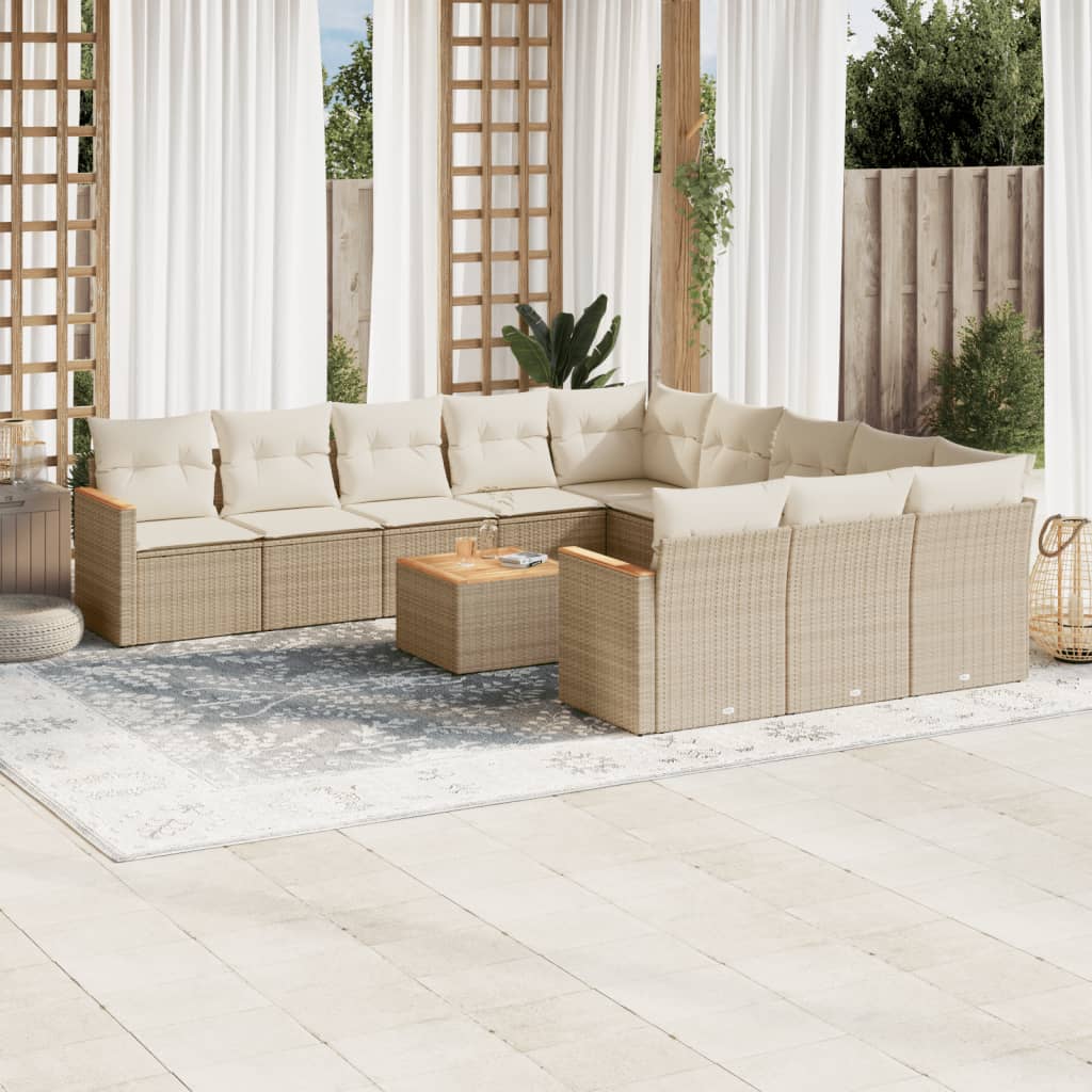 vidaXL 11-tlg. Garten-Sofagarnitur mit Kissen Schwarz Poly Rattan