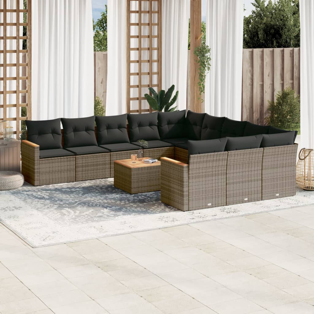 vidaXL 11-tlg. Garten-Sofagarnitur mit Kissen Schwarz Poly Rattan