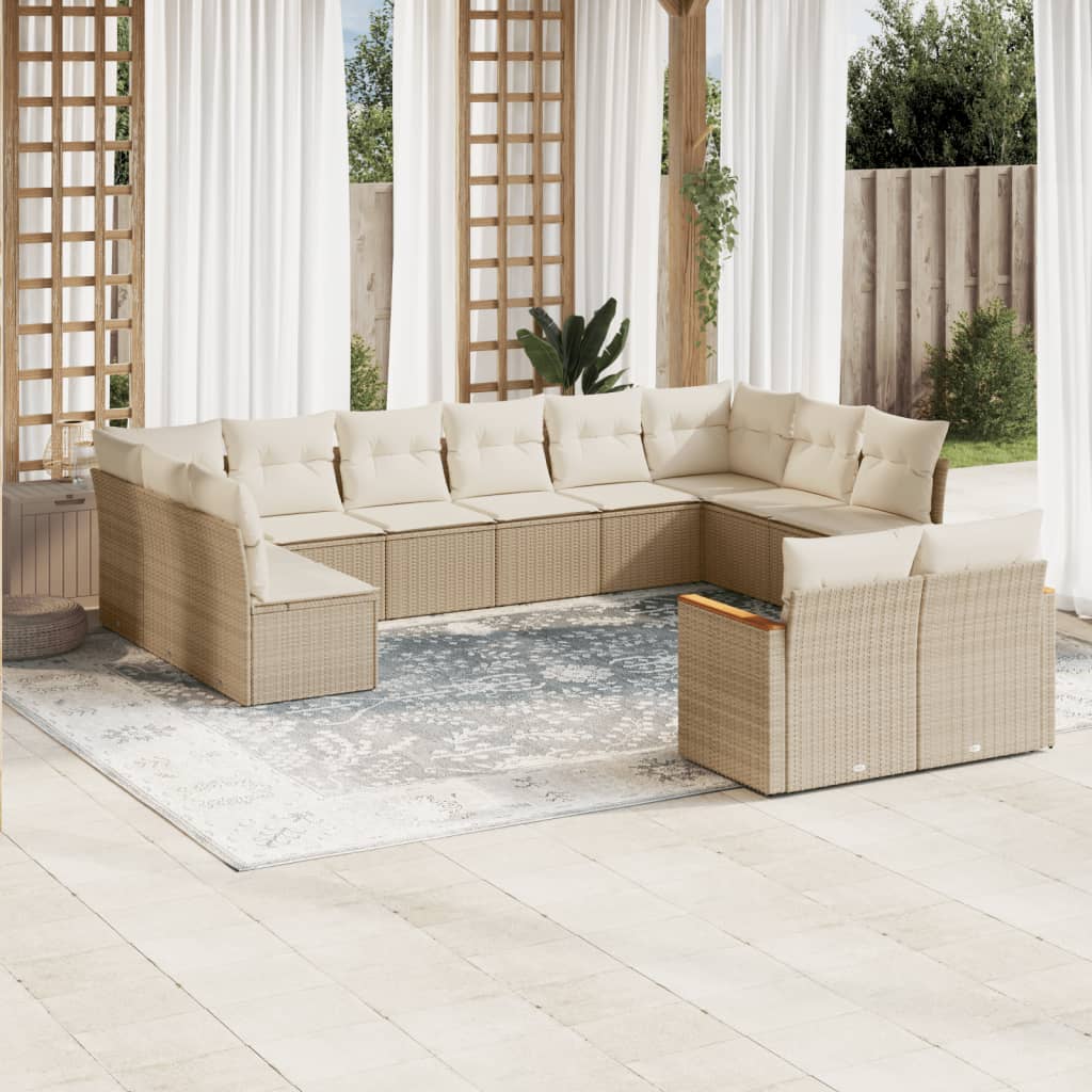 12-tlg. Garten-Sofagarnitur mit Kissen Schwarz Poly Rattan