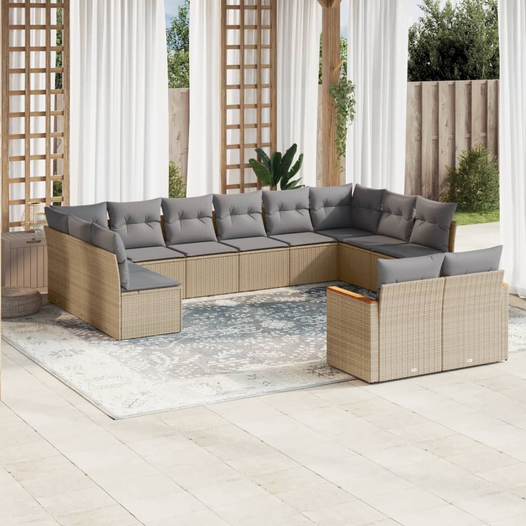 12-tlg. Garten-Sofagarnitur mit Kissen Schwarz Poly Rattan