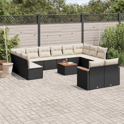 12-tlg. Garten-Sofagarnitur mit Kissen Schwarz Poly Rattan
