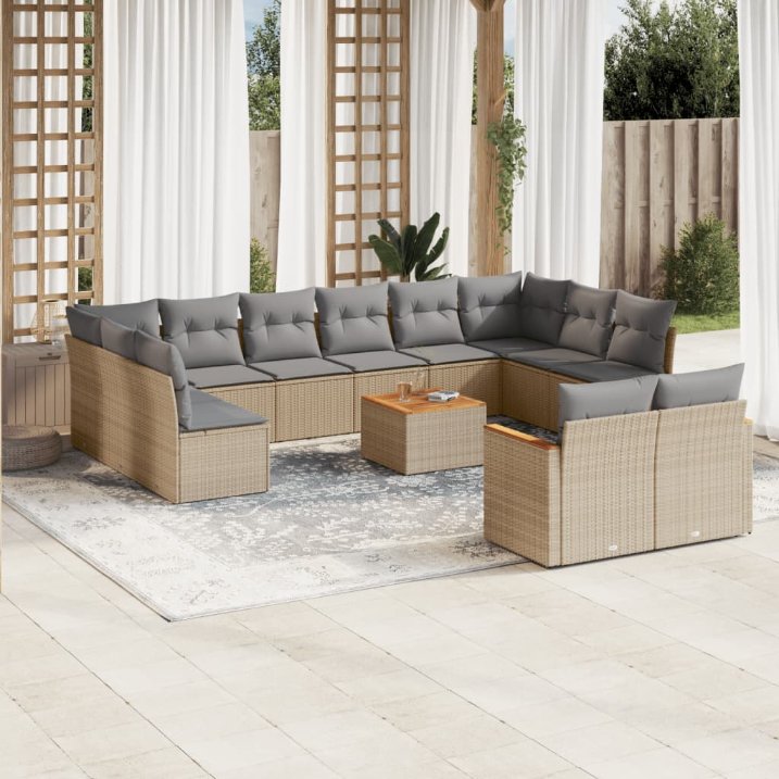 12-tlg. Garten-Sofagarnitur mit Kissen Schwarz Poly Rattan
