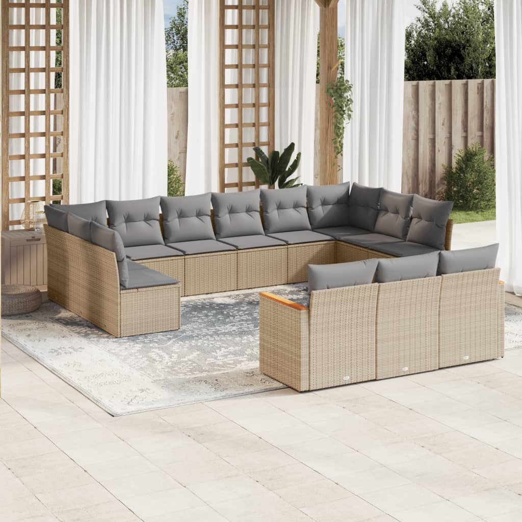 13-tlg. Garten-Sofagarnitur mit Kissen Schwarz Poly Rattan