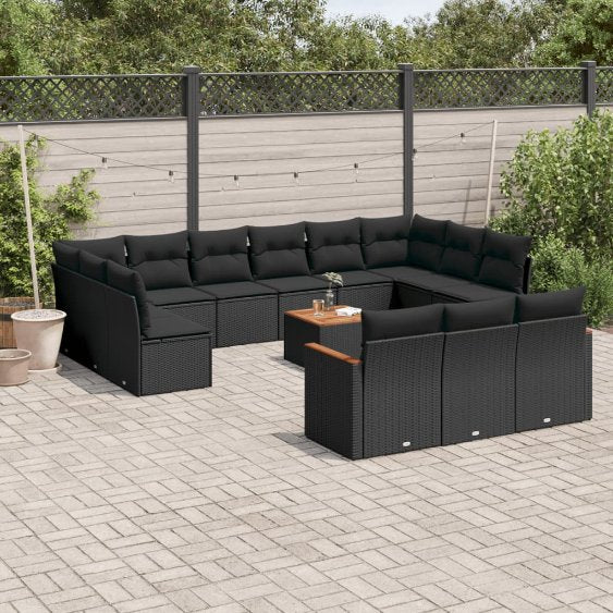 13-tlg. Garten-Sofagarnitur mit Kissen Schwarz Poly Rattan