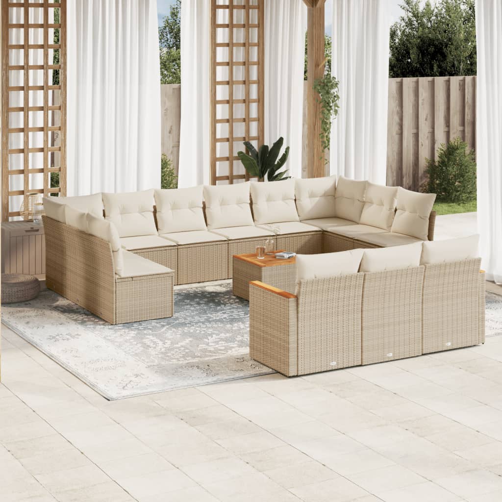 13-tlg. Garten-Sofagarnitur mit Kissen Schwarz Poly Rattan