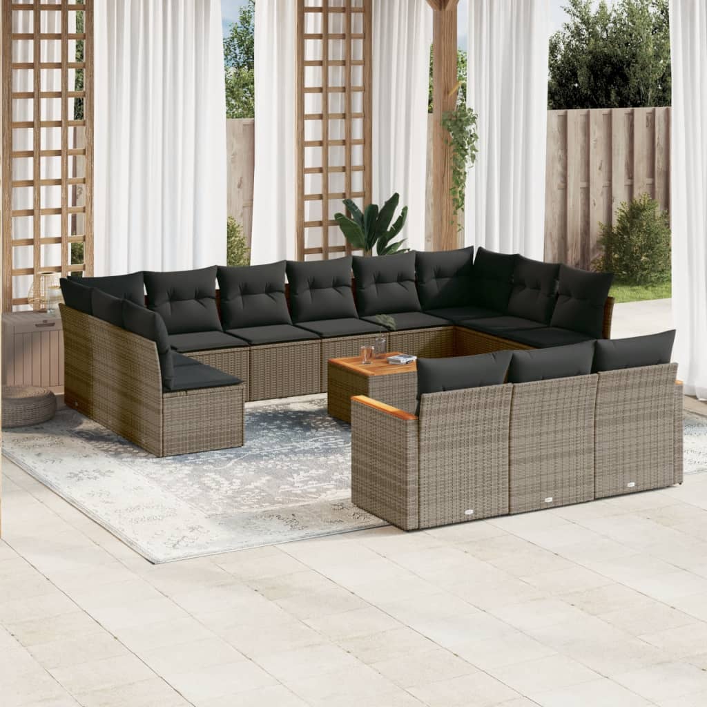 13-tlg. Garten-Sofagarnitur mit Kissen Schwarz Poly Rattan