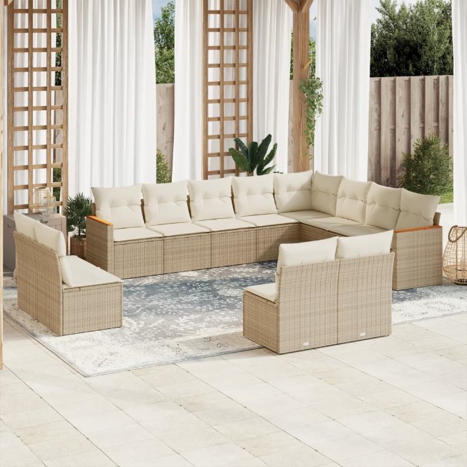 12-tlg. Garten-Sofagarnitur mit Kissen Schwarz Poly Rattan