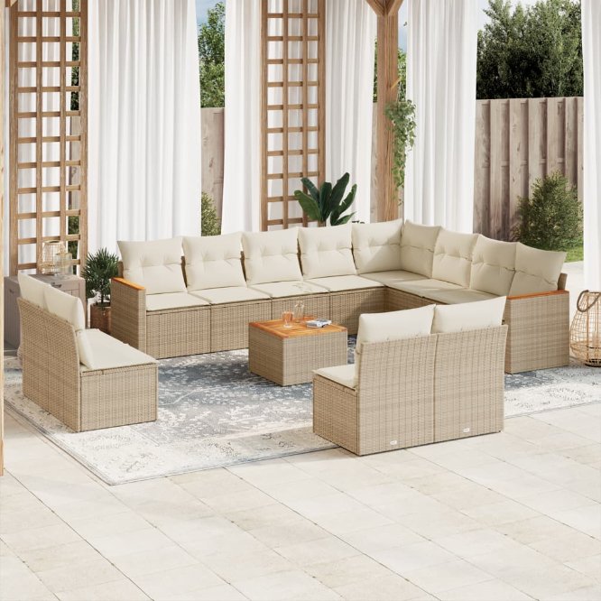 12-tlg. Garten-Sofagarnitur mit Kissen Schwarz Poly Rattan