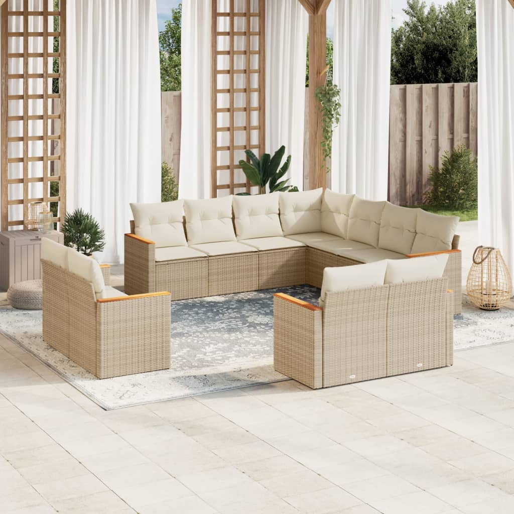 vidaXL 11-tlg. Garten-Sofagarnitur mit Kissen Schwarz Poly Rattan