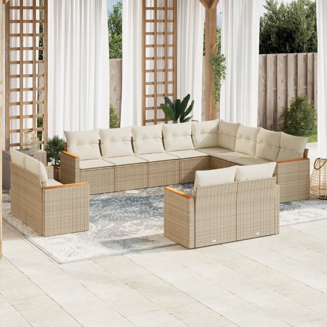 12-tlg. Garten-Sofagarnitur mit Kissen Schwarz Poly Rattan