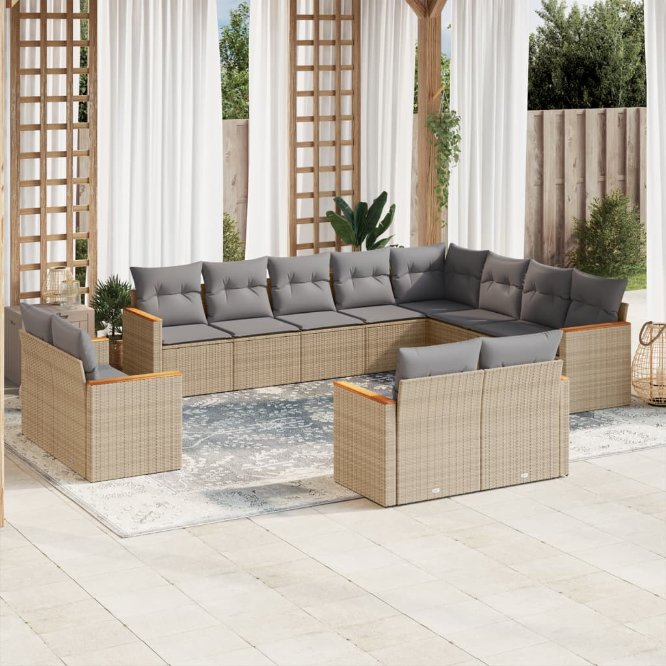 12-tlg. Garten-Sofagarnitur mit Kissen Schwarz Poly Rattan