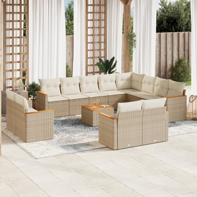 12-tlg. Garten-Sofagarnitur mit Kissen Schwarz Poly Rattan