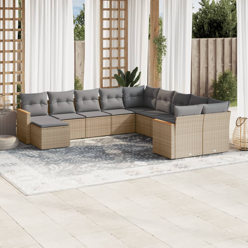 vidaXL 11-tlg. Garten-Sofagarnitur mit Kissen Schwarz Poly Rattan