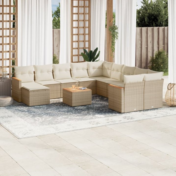 vidaXL 11-tlg. Garten-Sofagarnitur mit Kissen Schwarz Poly Rattan