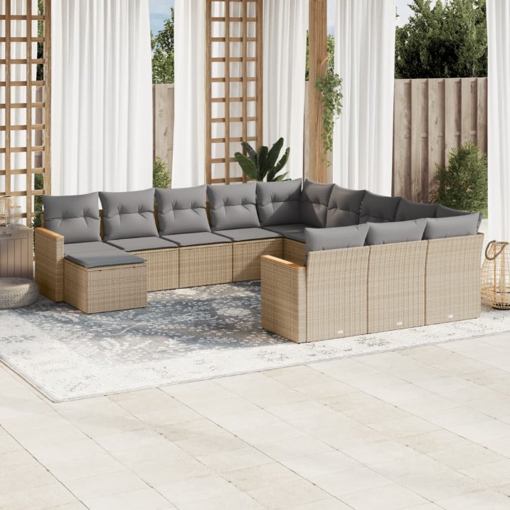 12-tlg. Garten-Sofagarnitur mit Kissen Schwarz Poly Rattan