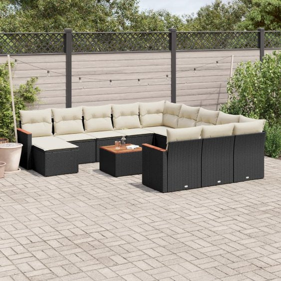 12-tlg. Garten-Sofagarnitur mit Kissen Schwarz Poly Rattan