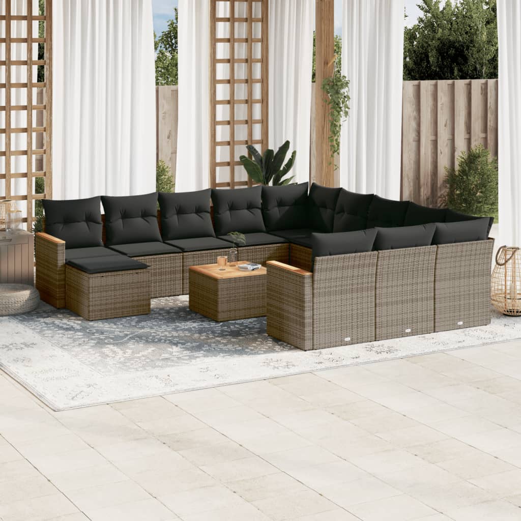 12-tlg. Garten-Sofagarnitur mit Kissen Schwarz Poly Rattan