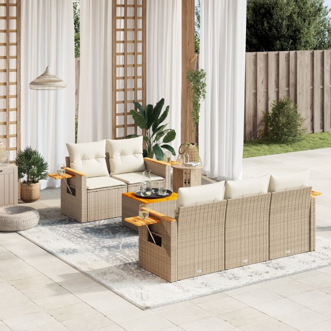 6-tlg. Garten-Sofagarnitur mit Kissen Schwarz Poly Rattan