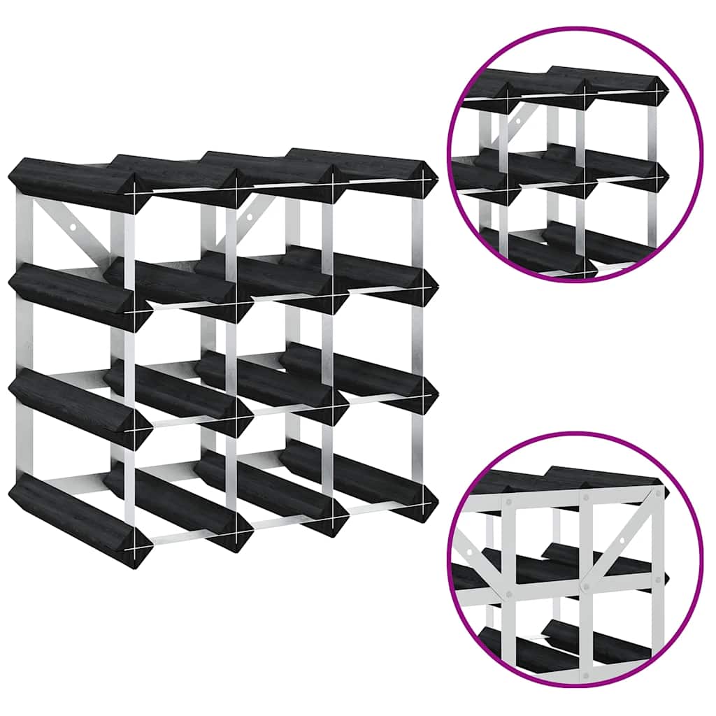 vidaXL Weinregal für 12 Flaschen Schwarz Massivholz Kiefer