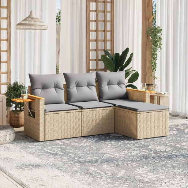 4-tlg. Garten-Sofagarnitur mit Kissen Schwarz Poly Rattan