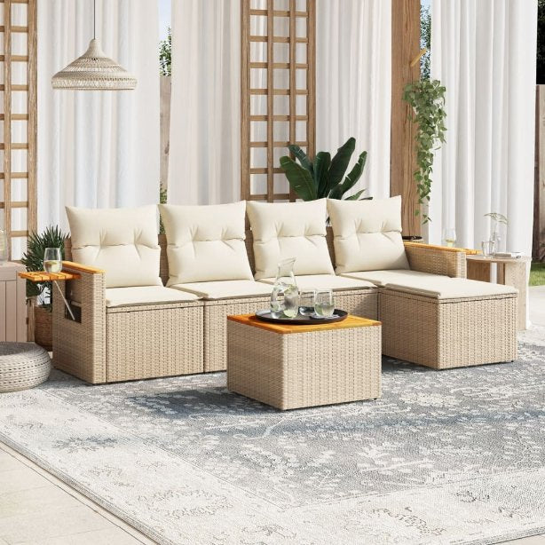 5-tlg. Garten-Sofagarnitur mit Kissen Schwarz Poly Rattan