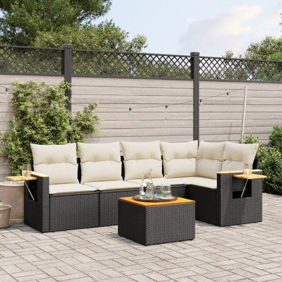 5-tlg. Garten-Sofagarnitur mit Kissen Schwarz Poly Rattan