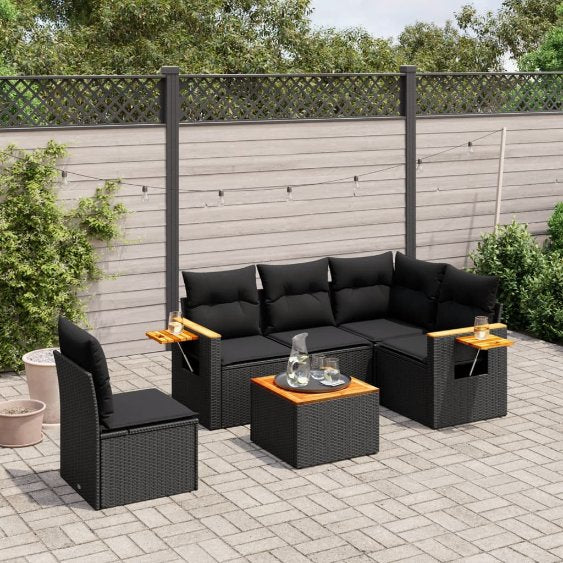 5-tlg. Garten-Sofagarnitur mit Kissen Schwarz Poly Rattan