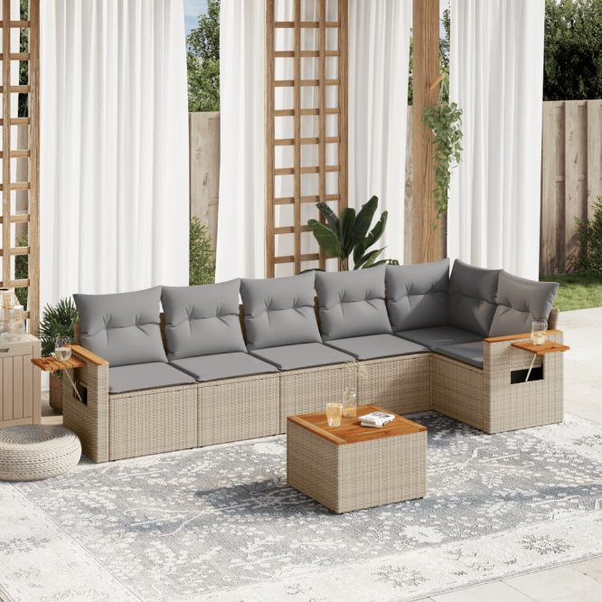 6-tlg. Garten-Sofagarnitur mit Kissen Schwarz Poly Rattan