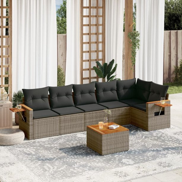 6-tlg. Garten-Sofagarnitur mit Kissen Schwarz Poly Rattan