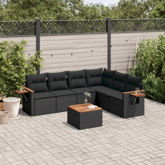 6-tlg. Garten-Sofagarnitur mit Kissen Schwarz Poly Rattan