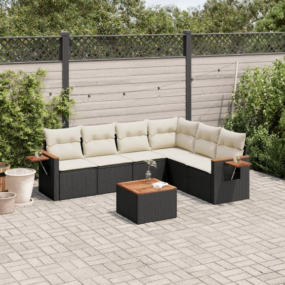 6-tlg. Garten-Sofagarnitur mit Kissen Schwarz Poly Rattan