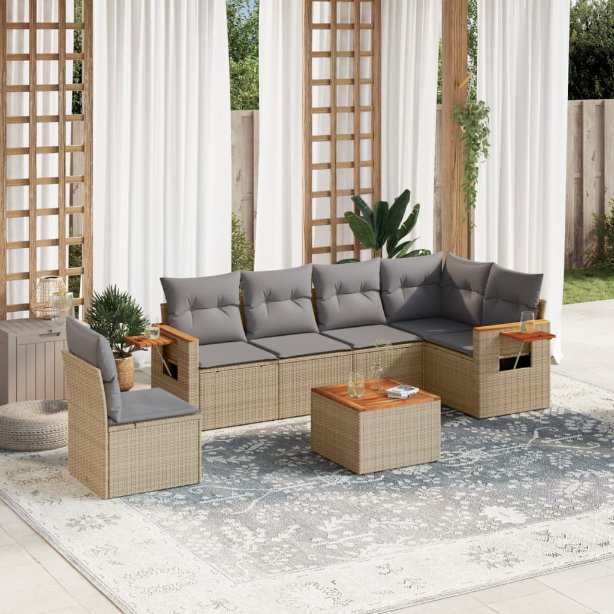 6-tlg. Garten-Sofagarnitur mit Kissen Schwarz Poly Rattan