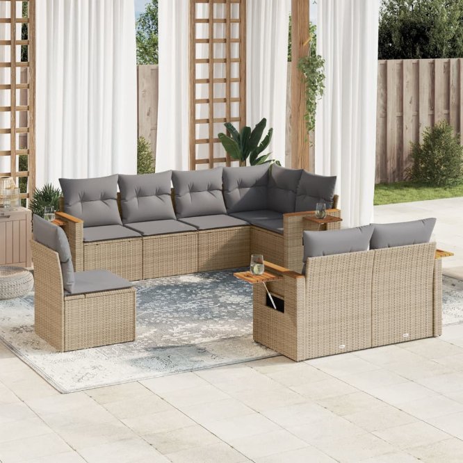 8-tlg. Garten-Sofagarnitur mit Kissen Schwarz Poly Rattan