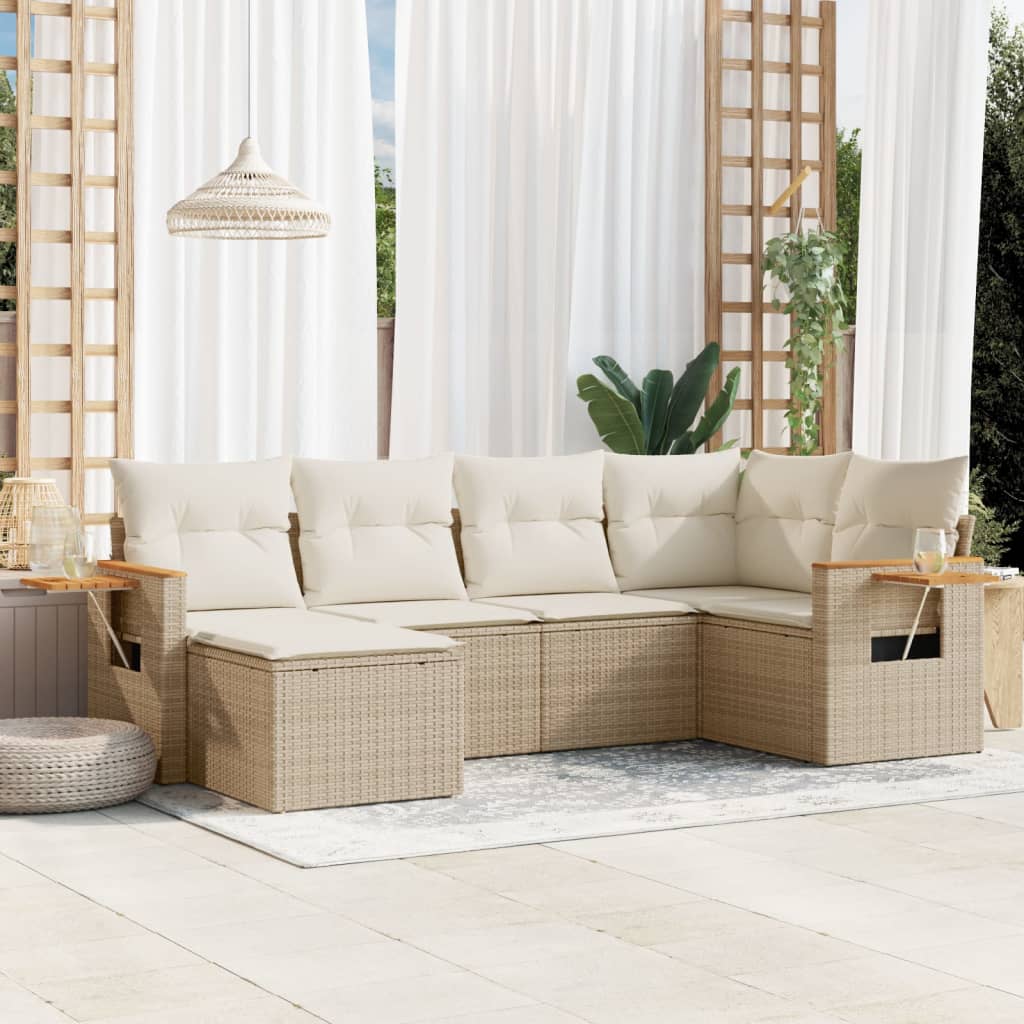 6-tlg. Garten-Sofagarnitur mit Kissen Schwarz Poly Rattan