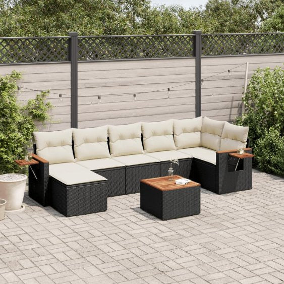7-tlg. Garten-Sofagarnitur mit Kissen Schwarz Poly Rattan