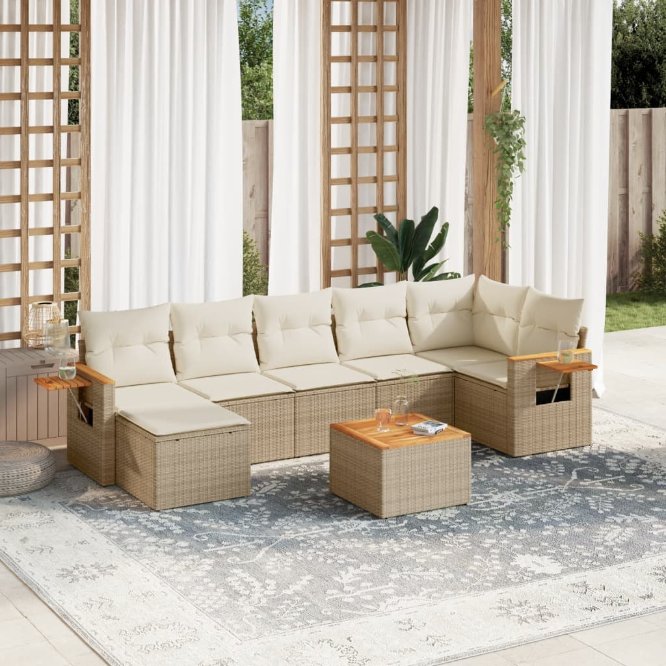 7-tlg. Garten-Sofagarnitur mit Kissen Schwarz Poly Rattan