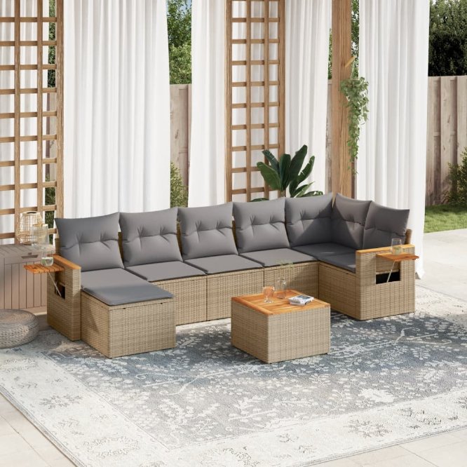 7-tlg. Garten-Sofagarnitur mit Kissen Schwarz Poly Rattan