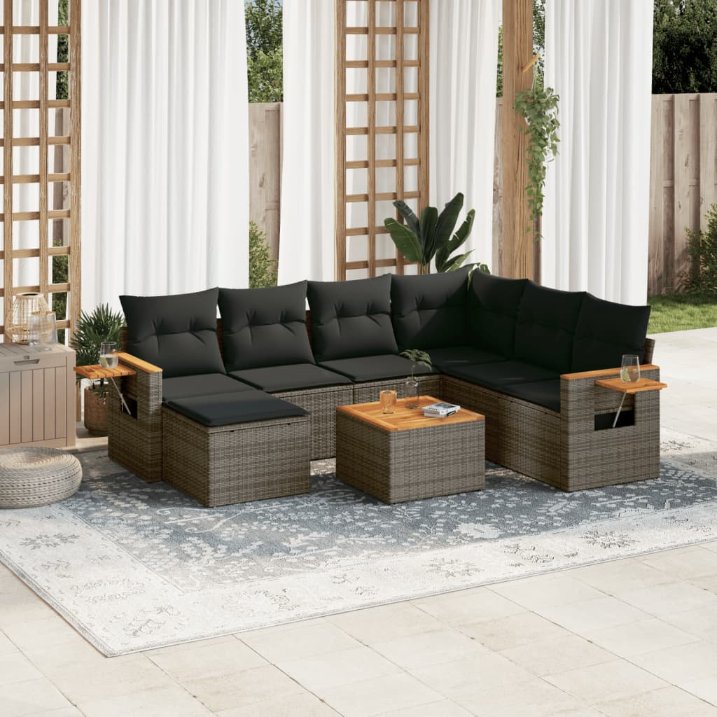 7-tlg. Garten-Sofagarnitur mit Kissen Schwarz Poly Rattan
